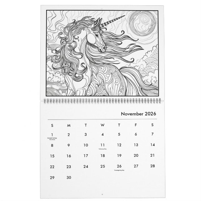 Fantasy Horse Coloring Calendar Kalender (Nov 2026)