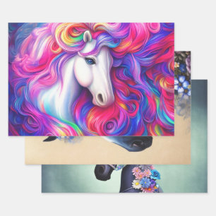 Fantasy Horses Decoupage Collage Wrapping Paper Geschenkpapier Set