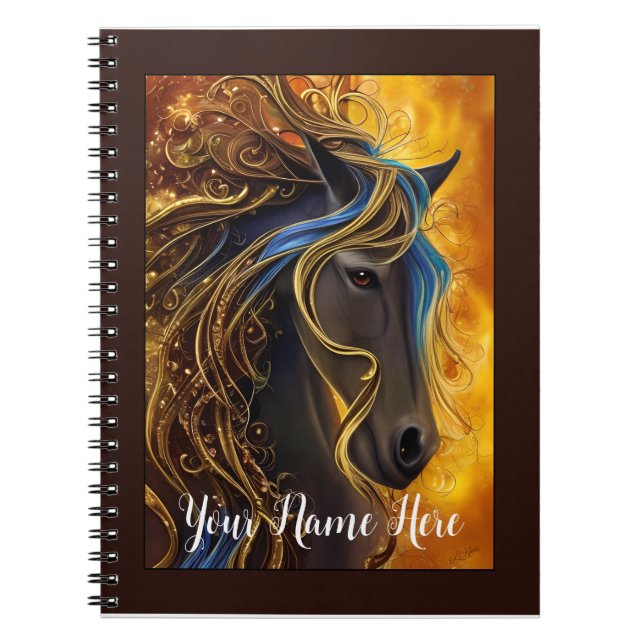 Fantasy Horst in Black & Gold, bearbeitbares Noteb Notizblock (Vorderseite)