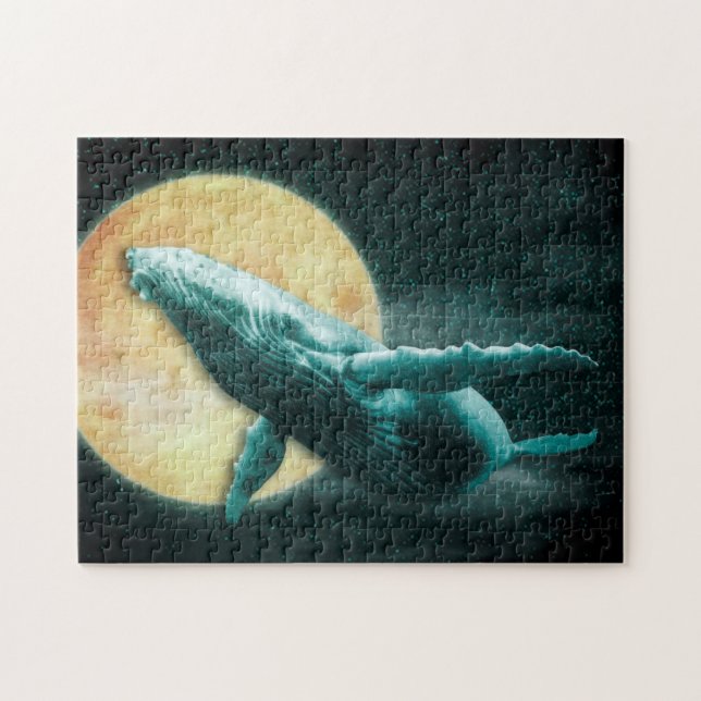 Fantasy Humpback Whale Fliegend zum Mond - Puzzle (Horizontal)