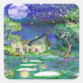 Fantasy-Hütte Quadratischer Aufkleber