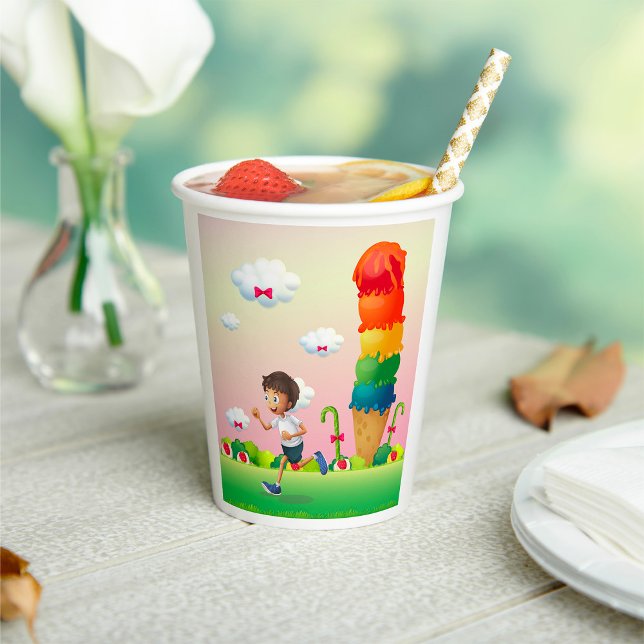 Fantasy Ice Cream Cone mit Happy Running Boy Pappbecher (Von Creator hochgeladen)