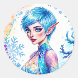 Fantasy ice elf Winter magische Schneeflocke Kunst Runder Aufkleber