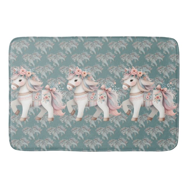 Fantasy Illustration von Floral Pastel Horse Badematte (Vorderseite)