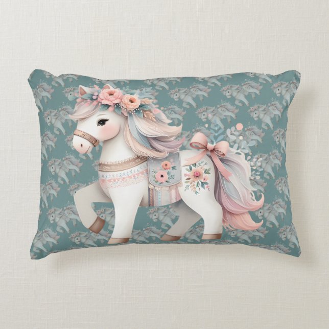Fantasy Illustration von Floral Pastel Horse Dekokissen (Vorderseite)