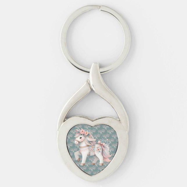 Fantasy Illustration von Floral Pastel Horse Schlüsselanhänger (Vorderseite)