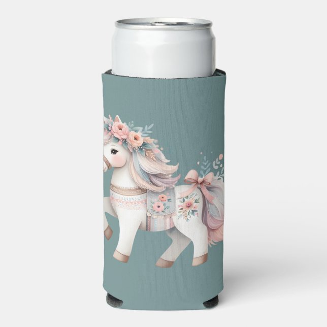 Fantasy Illustration von Floral Pastel Horse Selters Dosenkühler (Seltzer Vorderseite)
