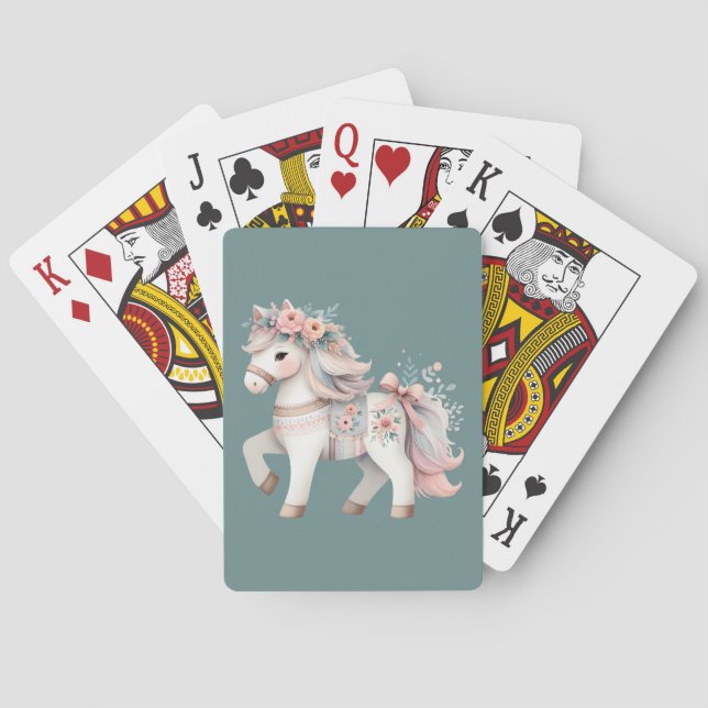 Fantasy Illustration von Floral Pastel Horse Spielkarten (Rückseite)