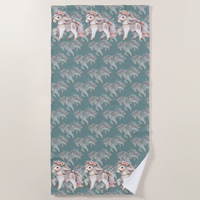 Fantasy Illustration von Floral Pastel Horse Strandtuch (Vorderseite)