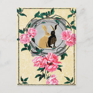 Fantasy Jackrabbit Hares Rose Romantische Collage Postkarte