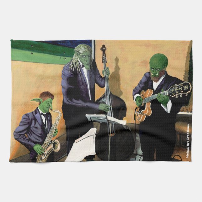 Fantasy Jazz Blues Musicians Art Kittuch Geschirrtuch (Horizontal)