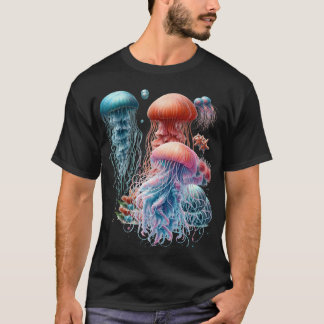 Fantasy jellyfish in pastel turquoise and orange T-Shirt