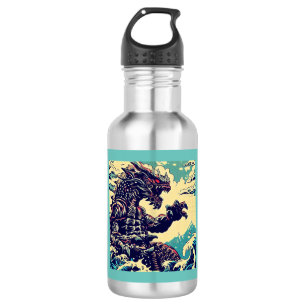 Fantasy Kaiju Anime - Holzschnitt 4 Edelstahlflasche