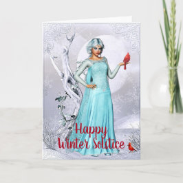 Fantasy Kardinal Woman Winter Solstice Card Karte