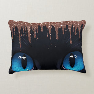 Fantasy-Katze Blaue Augen Mit Rose-Gold-Tropfen Dekokissen