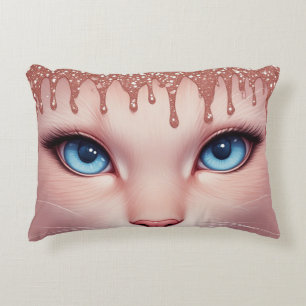 Fantasy-Katze Blaue Augen Mit Rose-Gold-Tropfen Dekokissen