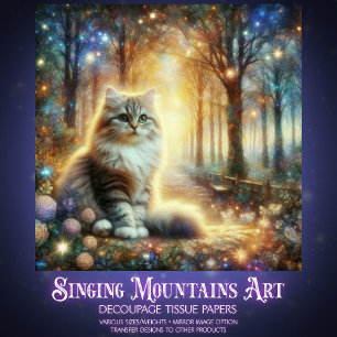 Fantasy-Katze im Blumengarten-Dekor aus Floral-Hol Seidenpapier