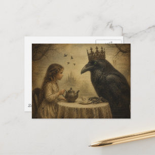 Fantasy-Kind auf einer königlichen Raben-Teeparty Postkarte