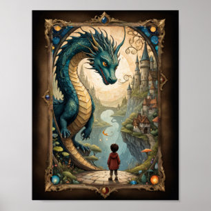 Fantasy-Kind und Drache Poster