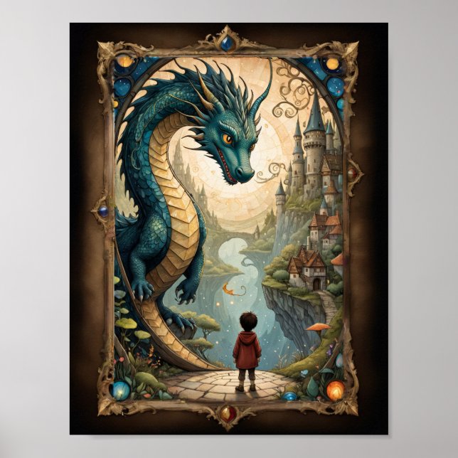 Fantasy-Kind und Drache Poster (Vorne)