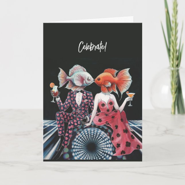 Fantasy Kissing Fish Celebrate Happy Birthday Karte (Vorderseite)