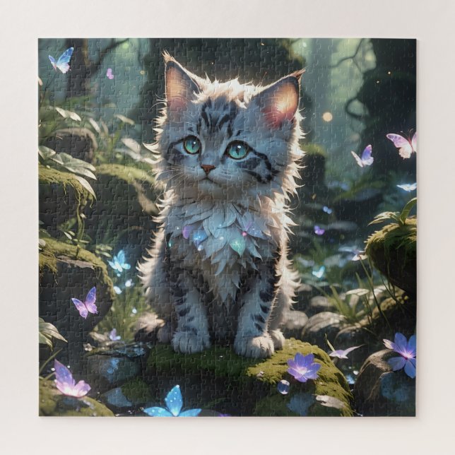Fantasy Kitty mit Schmetterlingen Puzzle (Vertikal)