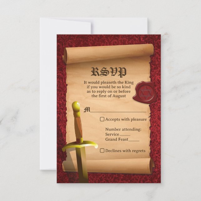 Fantasy Knight Schwert Mittelalterliche Zeiten Bar RSVP Karte (Vorderseite)