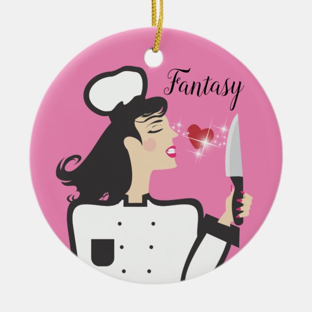 Fantasy Koch vs Reality kochen kulinarische Weihna Keramik Ornament (Vorne)
