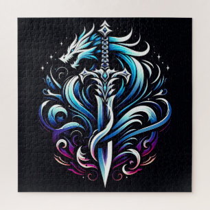 Fantasy-Krieger Mystischer Drache Schwert Flamme