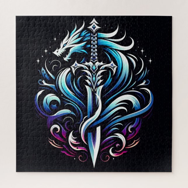 Fantasy-Krieger Mystischer Drache Schwert Flamme (Vertikal)
