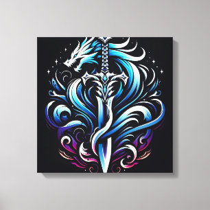 Fantasy-Krieger-Mystischer-Drachenschwert-Flamme Leinwanddruck