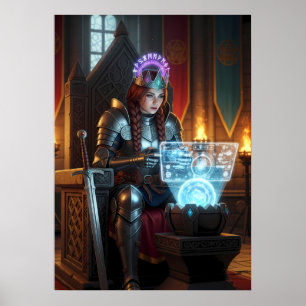 Fantasy-Kriegerprinzessin-Gamerin-Mädchen-Kunst Poster
