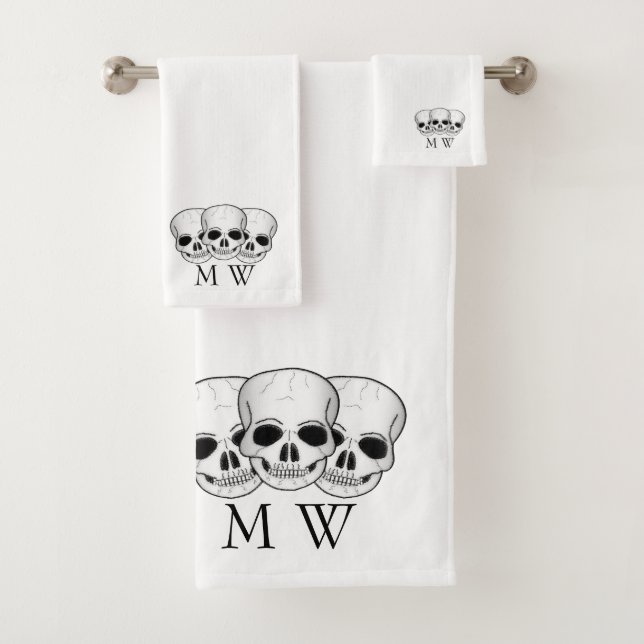 Fantasy-Kunst-Totenkopf-Design monogrammiert Badhandtuch Set (Insitu)