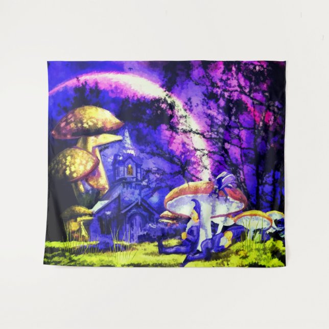 Fantasy Land mit Elfen & Pilzen Wandteppich (Vorderseite (Horizontal))