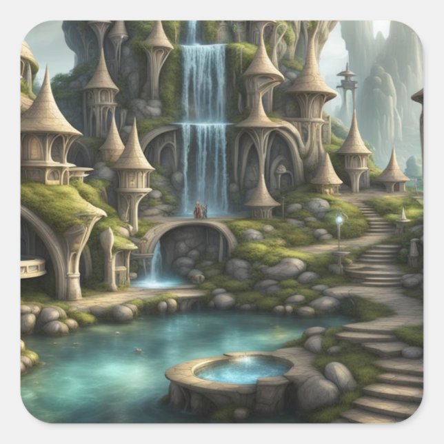 Fantasy Lands Quadratischer Aufkleber (Vorderseite)