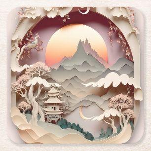 Fantasy Landscape Paper Cut Square Paper Untersetz Rechteckiger Pappuntersetzer