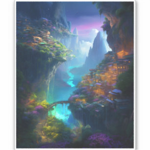 Fantasy Landschaft farbenfroh surreal Aufkleber