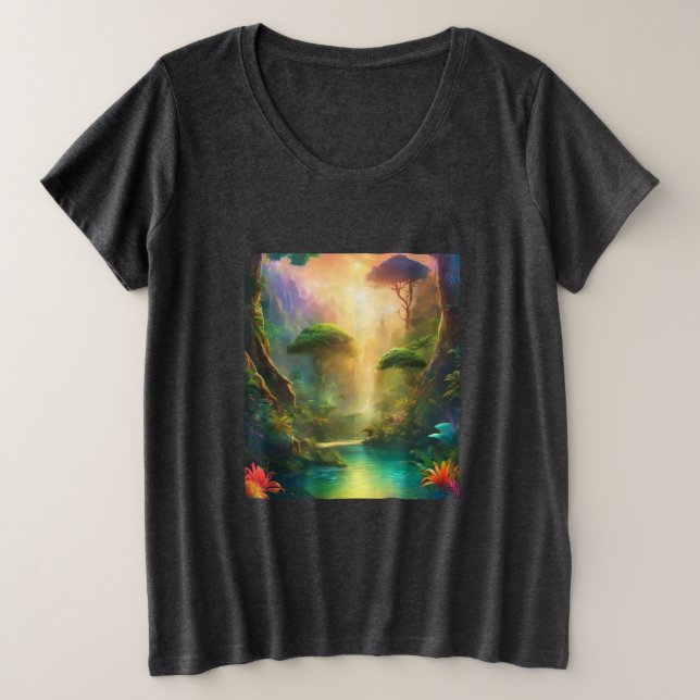 Fantasy Landschaft Lebhafte Farben River T - Shirt (Design vorne)