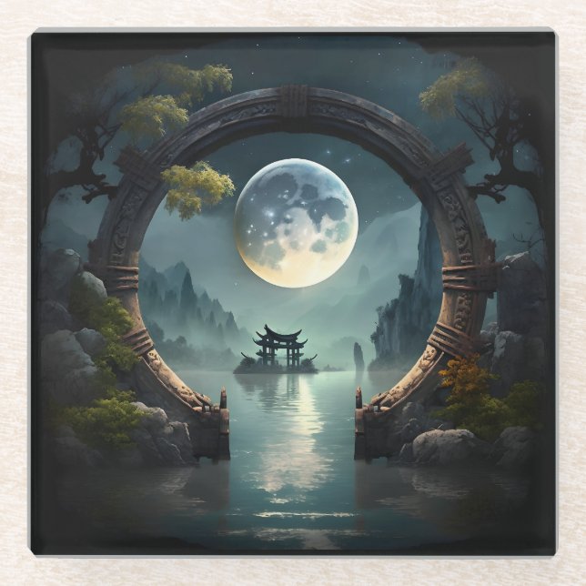 Fantasy Landsmond, Round Arch Glass Untersetzer (Vorderseite)