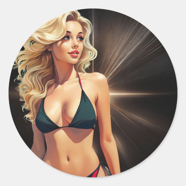 Fantasy Life - Blonde Beach Babe Runder Aufkleber (Vorderseite)