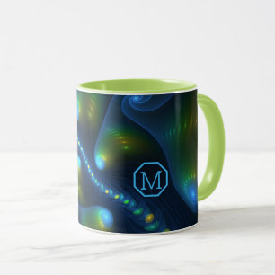 Fantasy Lights Abstrakt Blue Fraktal Art Monogram Tasse