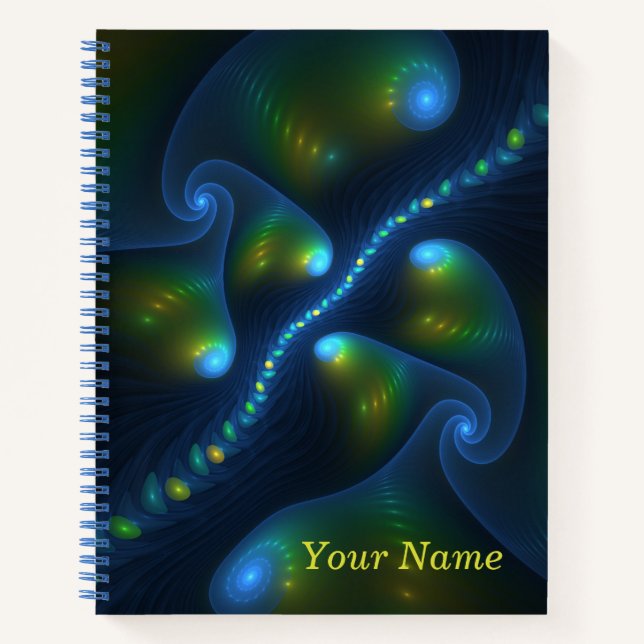Fantasy Lights Abstrakt Blue Green Yellow Art Name Notizbuch (Vorderseite)