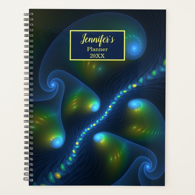 Fantasy Lights Abstrakt Blue Green Yellow Art Name Planer (Vorderseite)