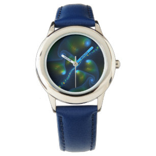 Fantasy Lights Abstrakt Blue Green Yellow Fraktal Armbanduhr