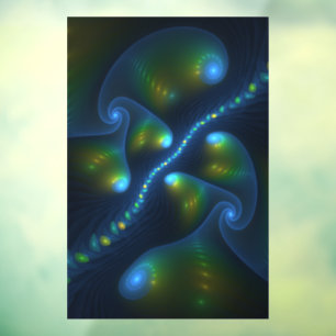 Fantasy Lights Abstrakt Blue Green Yellow Fraktal Fensteraufkleber