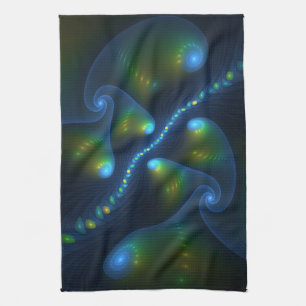 Fantasy Lights Abstrakt Blue Green Yellow Fraktal Geschirrtuch