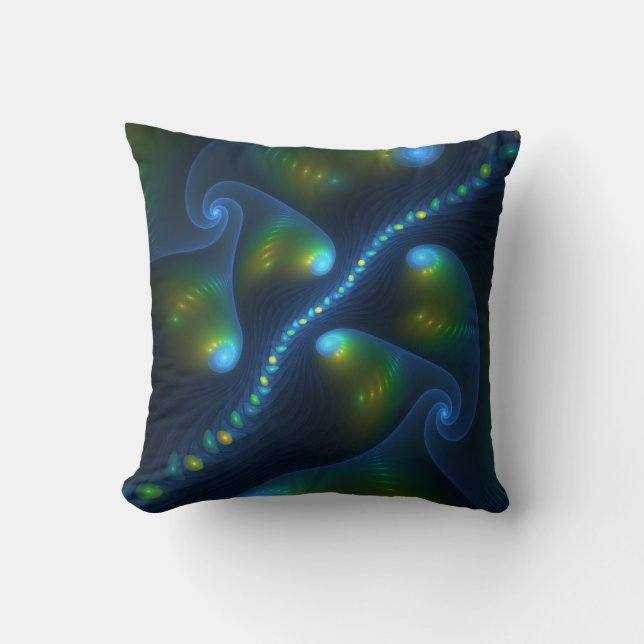 Fantasy Lights Abstrakt Blue Green Yellow Fraktal Kissen (Vorderseite)