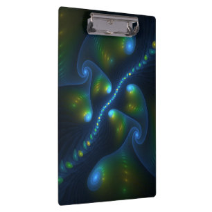 Fantasy Lights Abstrakt Blue Green Yellow Fraktal Klemmbrett