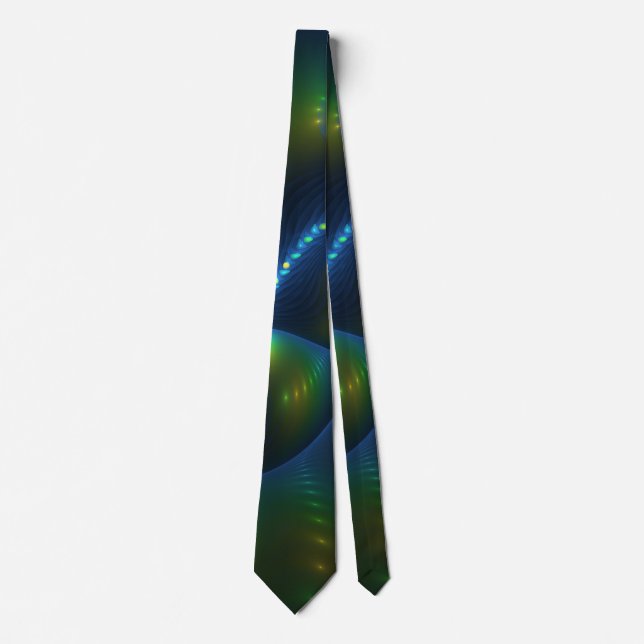 Fantasy Lights Abstrakt Blue Green Yellow Fraktal Krawatte (Vorderseite)