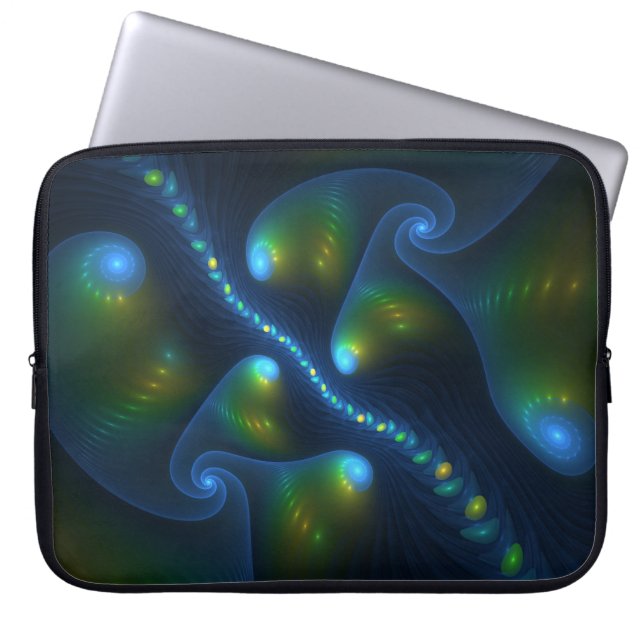 Fantasy Lights Abstrakt Blue Green Yellow Fraktal Laptopschutzhülle (Vorderseite)